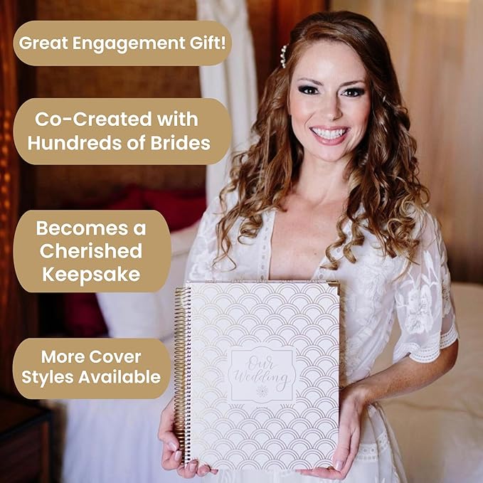 bloom daily planners Wedding Planner & Organizer/Hardcover Keepsake Journal with Essential Planning Tools - Checklists, Vision Boards, Tips & More - 9"x11" (Gold Scallops)