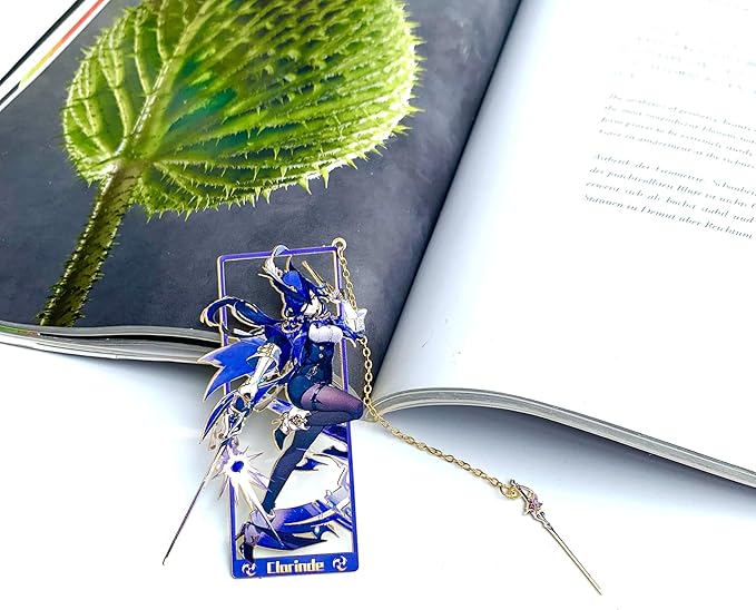 Genshin Impact Clorinde Metal Bookmark - Anime Figure Merch with 3D Display Box - Birthday Gifts for Fans Friends Gamer Book Lovers - Zllada