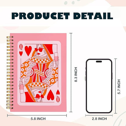 BearCake Funny Pink Queen of Hearts Notebook Journal, Preppy Notebook, Pink Aesthetic Notebooks, Pink Office Supplies, Hardcover Spiral Notebook 5.5x8.3, Pink Desk Accessories for Women Office