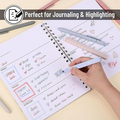 Mr. Pen Aesthetic Gel Pens & Highlighters No Bleed, 10 Pack - Morandi Color Bible Pens, Black Ink