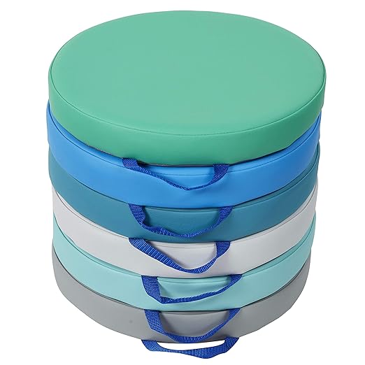 Factory Direct Partners SoftScape 15 inch Round Classroom Floor Cushions with Handles; Flexible Seating for Daycare, Preschool, Playroom; 2 inch Thick Deluxe Foam (6-Piece) - Contemporary, 11232-CT