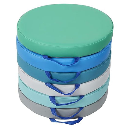 Factory Direct Partners SoftScape 15 inch Round Classroom Floor Cushions with Handles; Flexible Seating for Daycare, Preschool, Playroom; 2 inch Thick Deluxe Foam (6-Piece) - Contemporary, 11232-CT
