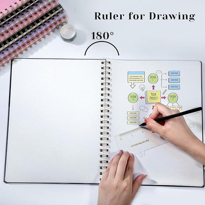 Yoment Bullet Dotted Journal Spiral Notebook 8.5 x 11 A4 Large Dot Grid Notebooks, 100 GSM Thick Dot Paper, Journaling Notebooks for Work School Sketching, A4 Black