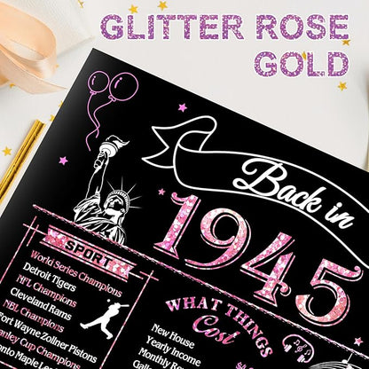 80th Birthday Card for Women, Jumbo 3D Pop Up 80th Birthday Gifts for Mom Grandma, Back In 1945 Happy 80 Year Old Sister Birthday Decorations Cards Card for Her, Rose Gold