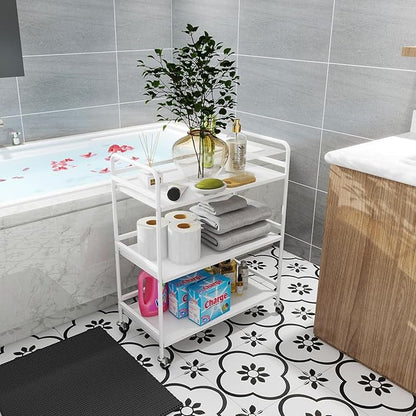 GYCZYCX 3-Tier Rolling Cart,Utility Cart,Kitchen Cart on Wheels,Organizing Cart with Storage,Rolling Shelves with Wheel,Metal Craft Cart for Kitchen,Bathroom,Living Room,Bar,Office(White)