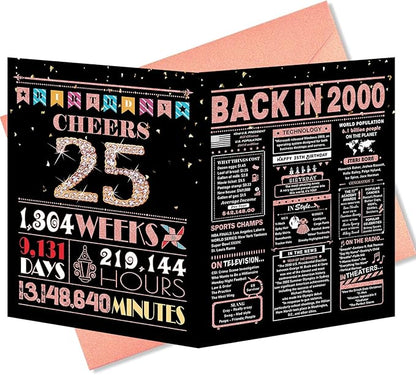 25th Birthday Card, 25th Birthday Decorations for Her, 25th Birthday Gifts for Daughter, Back in 2000 Birthday Card, Rose Gold