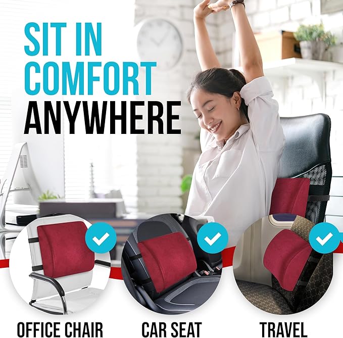 FORTEM Seat Cushion and Lumbar Support for Office Chair, Desk Chair Cushion, Memory Foam Office Chair Cushion, Non Slip Sitting and Back Pillow for Gaming, Car Seat Cushion, Chair Pad, XL