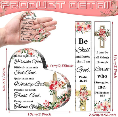 3 Pieces Christian Gifts for Women Religious Gifts for Women Praise God Bookmark and Acrylic Heart Paperweight Set Cheer up Gifts for Women Bible Verses Decor Happy Moment Praise God Decor