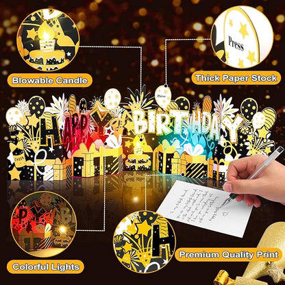 Birthday Card, Pop Up Musical Birthday Cards w Light,Blow Out Candle & Play Happy Birthday Music Card,Greeting Cards Gifts for Women Men Him Her