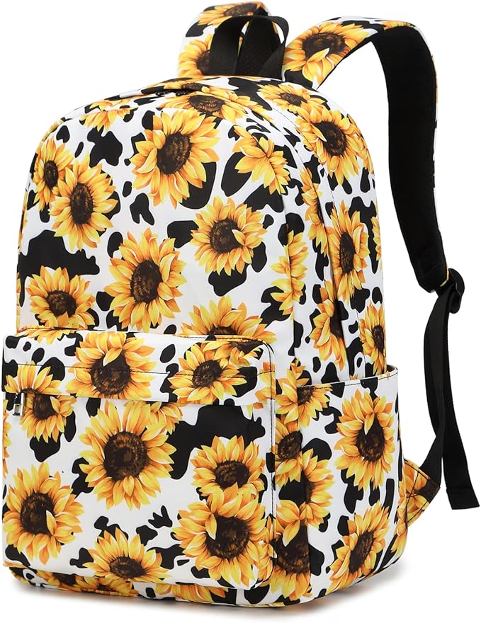 Sunflower Cow Print School Backpack for Teens Girls, Womens College Bookbags Kids School Bags Laptop Backpacks