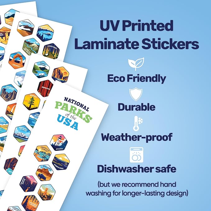 LET'S WANDER Original Lets Wander National Parks Water Bottle with Waterproof Stickers - 32oz Leakproof Insulated Stainless Steel with Straw - Parks of the USA Bucket List Bottle [BLACK]