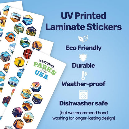 LET'S WANDER Original Lets Wander National Parks Water Bottle with Waterproof Stickers - 32oz Leakproof Insulated Stainless Steel with Straw - Parks of the USA Bucket List Bottle [BLACK]