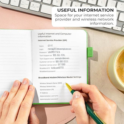 Clever Fox Password Book with Alphabetical tabs. Internet Address Organizer Logbook. Small Pocket Password Keeper for Website Logins (Green)