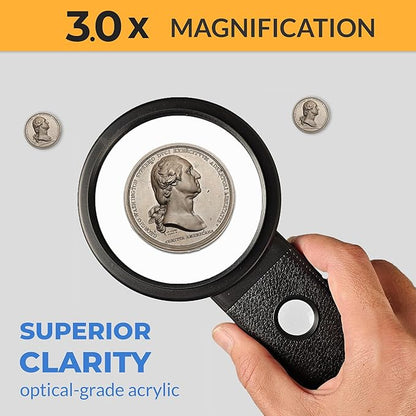 30x Hands-Free Magnifying Glass with USB Rechargeable 36 LED Lights, Storage Case | 40x Loupe Magnifier with Stand for Reading Coins Low Vision