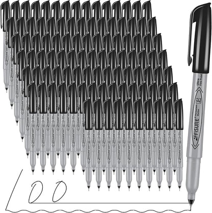 Permanent Markers, Ultra Fine Point, Black, 100 Count, 0.4mm, Fine tip permanent marker set, quick dry, waterproof, fading resists, durable, marks on paper, glass, ceramic, plastic, wood, rock, metal