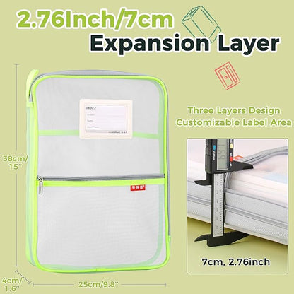 Pendancy Mesh Zipper Pouch 14.8x10.8 in Transparent Lightweight Nylon File Folders, A4 Size Multi-Layer Subject Document Organizer Accessories Storage Bag for Office and School Supplies(Yellow)