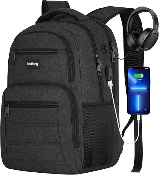 Laptop Backpack Men Book Bag for Women,School Backpacks for Teen Boys with USB Charger,Back Pack Anti Theft with 15.6 Inch Laptop Compartment for Business College High School,Black