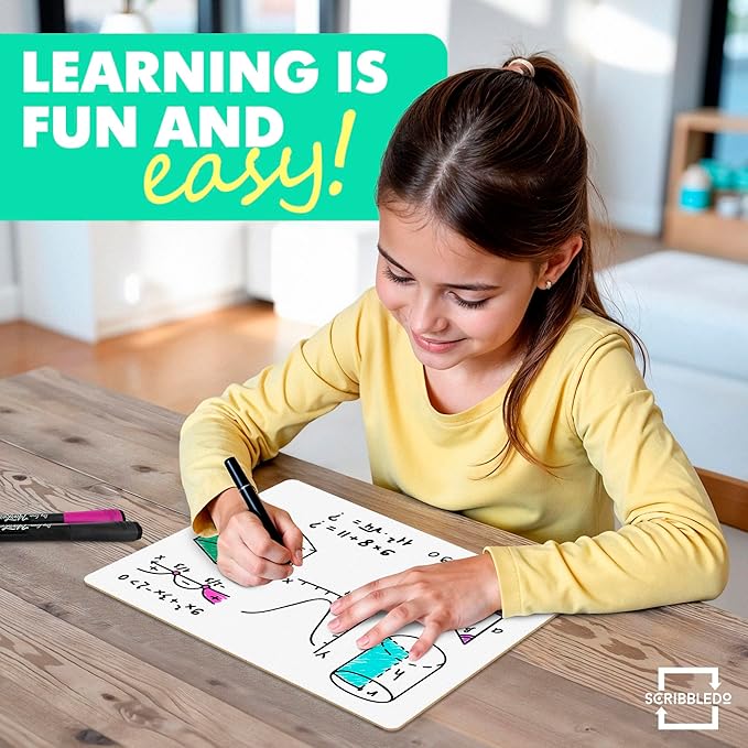 Scribbledo Double Sided Whiteboard Lined Dry Erase Board for Kids Ruled Writing Board Handwriting Practice Small White 9x12 Dry Erase Board with Lines Education Teacher Supplies