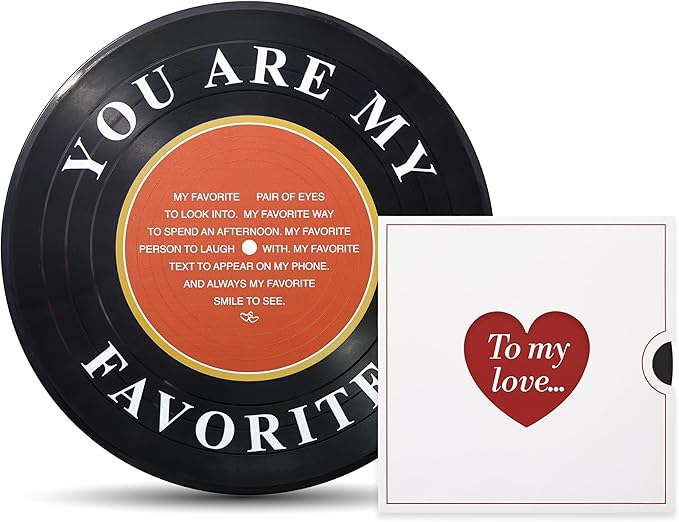 Crisky Anniversary Card with Simulated Vinyl Record and Stand for Him or Her, Valentine's Day Gift for Husband or Wife, Boyfriend or Girlfriend, To My love Card for Men and Women