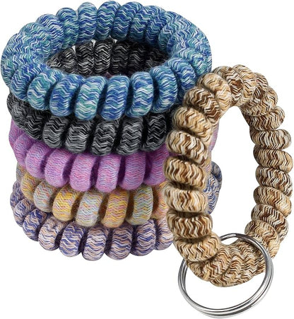BIHRTC Pack of 6 Keychain Bracelet key Holder Wristlet Wrist Key Chain Spring Wristband Flexible Spiral Wrist Coil Spring Key Chain Stretchable Spiral Key Rings for Gym Pool ID Badge Sports