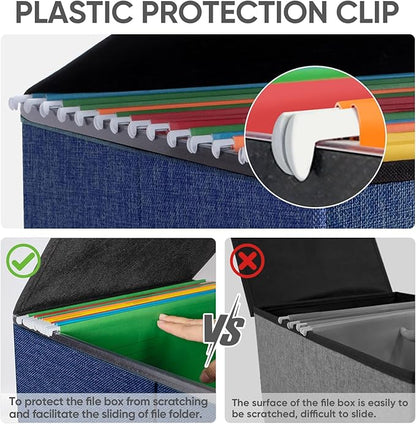 BALEINE File Organizer Box with Lid, Collapsible File Folder Organizer with Plastic Slide, Hanging File Folder Box for Office Document Storage (1 Pack, Blue)