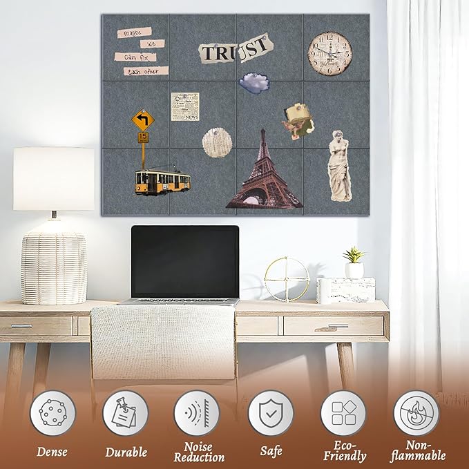 Large Cork Board for Walls with 30 Push Pins-48"X36", Easy to Peel&Stick Vision Bulletin Board Tiles, Black Poster Felt Board Supplies Set Home Office Classroom Corkboard Decor Self Adhesive