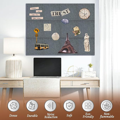 Large Cork Board for Walls with 30 Push Pins-48"X36", Easy to Peel&Stick Vision Bulletin Board Tiles, Black Poster Felt Board Supplies Set Home Office Classroom Corkboard Decor Self Adhesive