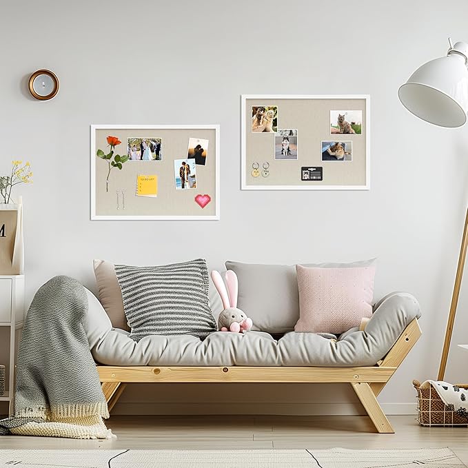 Cork Board with Linen White 2Pack,Bulletin Board 23"x17" Hanging Corkboards for Office Home School Message Board or Vision Board Decoration.