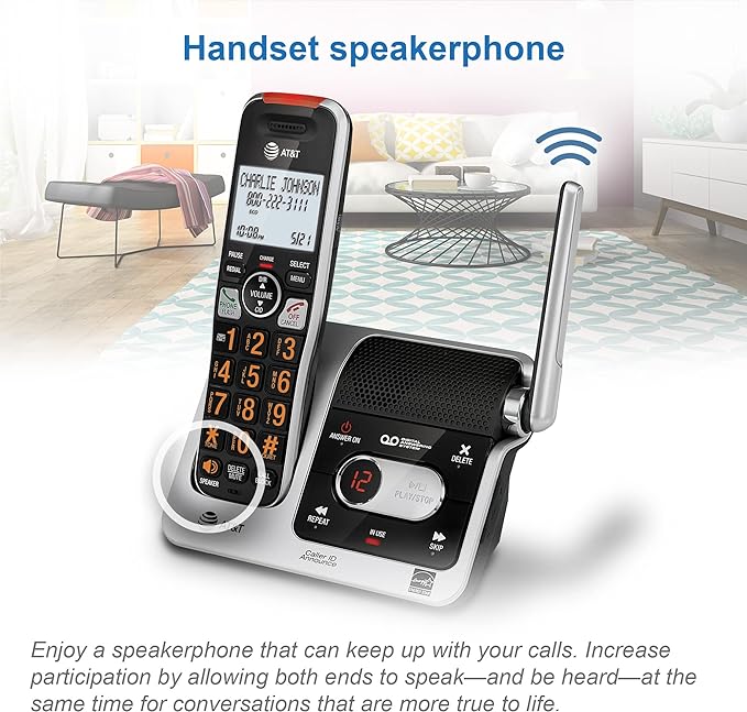 AT&T BL102-5 DECT 6.0 5-Handset Cordless Phone for Home with Answering Machine, Call Blocking, Caller ID Announcer, Audio Assist, Intercom, and Unsurpassed Range, Silver/Black