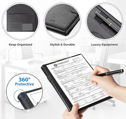 A4 Padfolio Clipboard Folder Portfolio,PU Leather Interview Resume Folder with Magnetic,Document Organizer,Business Card Holder,Letter-Sized Notepad Legal Pad Holder for Men Women School Office,Black