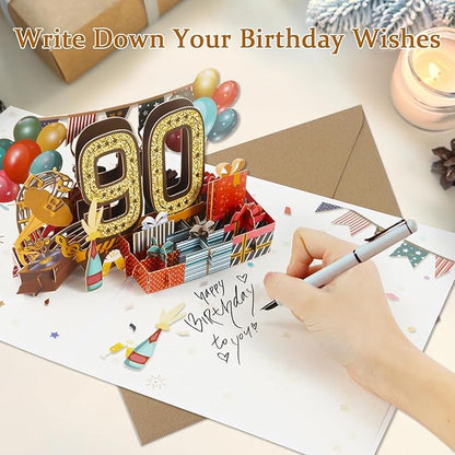 90th Birthday Card for Men Women, Funny 3D Pop Up 90th Birthday Gifts for Grandma Mom Dad, Back In 1935 Happy 90 Year Old Birthday Decorations Cards for Her Him, Classy Vintage