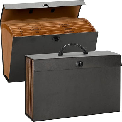 Smead A-Z and Subject Expanding File Box, 19 Pockets, Printed Alphabetic (A-Z)/Subject, Latch Closure, Legal Size, Black (70804)