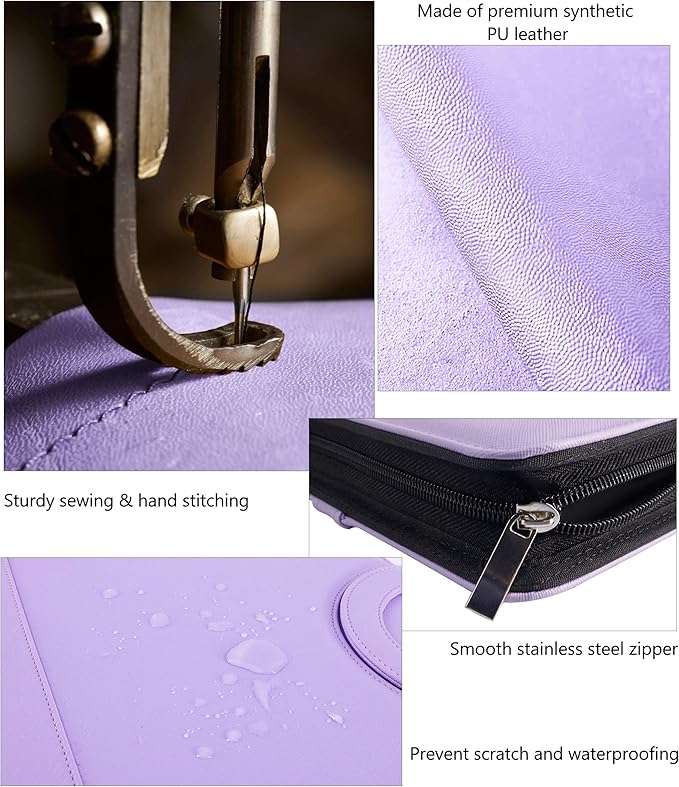 GraduatePro Portfolio Binder Leather Zippered Padfolio Folder Business Case Organizer Bag for Pad Notebook Resume for Women Graduation Gift, Purple