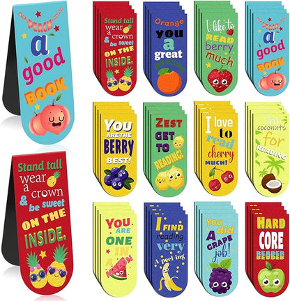 48 Pack Scented Bookmarks Magnetic Scratch and Sniff Bookmarks Fruit Food Bookmarks for Kids Cute Bookmarks with Sayings Christmas Bookmarks for Kids Students Teens Teachers (Fruit Flavor)