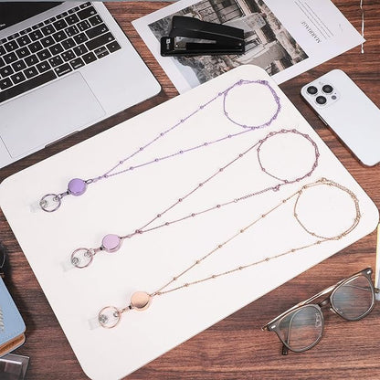 Lanyards for Id Badges 3 Pack Badge Lanyard with 6 Pcs Id Badge Holder Retractable Badge Holders Stainless Steel Teacher Lanyards for Women Cruise Ship Lanyards (Rose Gold, Pink, Purple)
