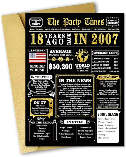 Happy 18th Birthday Card for Son Daughter, Black Gold 18th Birthday Gifts for Girls Boys, Funny 18 Year Old Birthday Decorations for Her Him, Best Gifts for 18 Bday Niece Nephew Friend