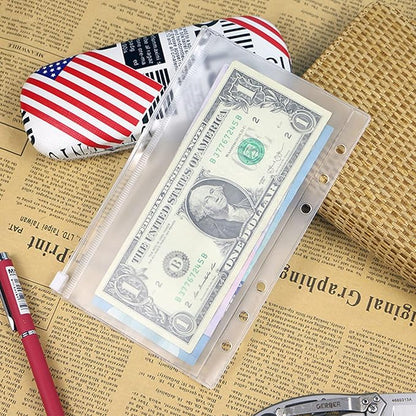 12PCS A6 Size Binder Pockets, Zipper Binder Pocket, 3-Pockets Storing Bag, Two Types, Clear 6-Hole Binder Zipper Folders, Waterproof PVC Zipper Loose Leaf Bags for Home Office School Supplies