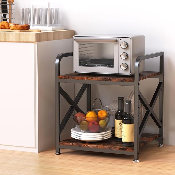 Ollieroo 2 Tier Printer Stand with Storage Shelf, Printer Table with Height Adjustable Top Shelf, Under Desk Storage Printer Cart for Paper Shredder Scanner, 3D Printer Stand for Home Office(Vintage)