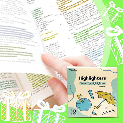 Vitoler 10Pack Bible Highlighters, Cute Assorted Colors Pastel Highlighters No Bleed Chisel Tip Highlighters for Aesthetic School Supplies