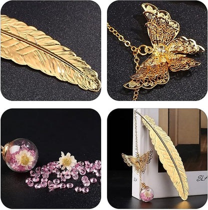 Toirxarn Gold Feather Bookmark with Butterfly Charm - Elegant Bookmarks for Women, Teacher Appreciation Gifts, Book Lovers Gifts, Book Marker for Reading, Unique Birthday Gifts, Stocking Stuffers