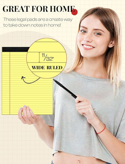 Yellow Legal Pads 8.5 x 11 Writing Pads Yellow Note Pads 8.5 x 11 Perforated Wide Ruled Lined Notepads Pads of Paper 3 Pack Yellow Pads 30 Sheets Per Notebook Legal Notepads for Office, Home, School