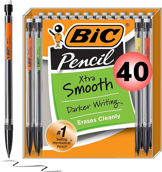 BIC Xtra-Smooth Mechanical Pencils with Erasers, Bright Edition Medium Point (0.7mm), 40-Count Pack, Bulk Mechanical Pencils for School or Office Supplies