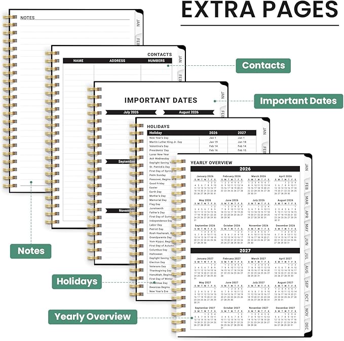 2026 Planner, Weekly and Monthly Planner for Women, January 2026 to December 2026, Pretty Hardcover 2026 Calendar Planner Book with Tabs, Inner Pocket, Spiral Bound, Perfect Office Home School Supplies - 6.3" x 8.5", Forest Botanica