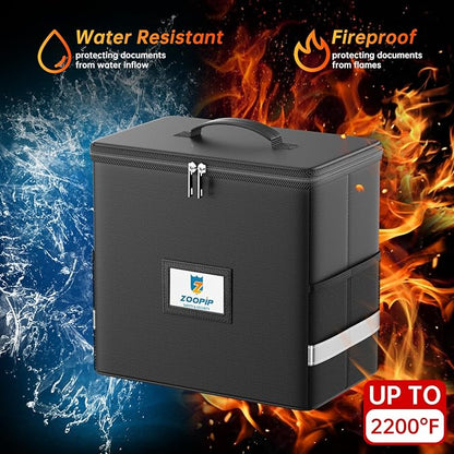 Fireproof File Box with Hanging File Folders, 7x1.2" Accordion Pockets, Hanging File Organizer for Letter Size, Retractable Hook, 1/3-Cut Tab (Folders+Box-12.6''*7.8''*9.8'')