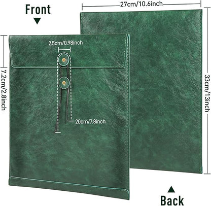 Bright Green A4 PU Leather File Folders for Documents,Important Private File Organizer with String Tie Closure,Laptop Sleeve Notebook Case,Leather Portfolio Binder Envelopes, Filing Folder 1PC