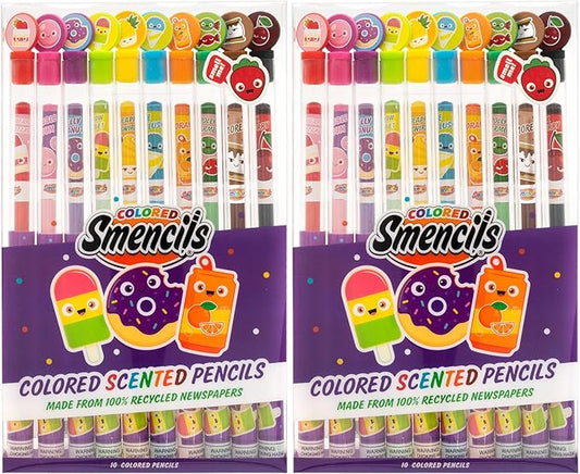 Colored Smencils (2 Pack) - Patented Gourmet Scented Colored Pencils made from Recycled Newspapers, 10 Count, Gifts for Kids, School Supplies, Classroom Rewards