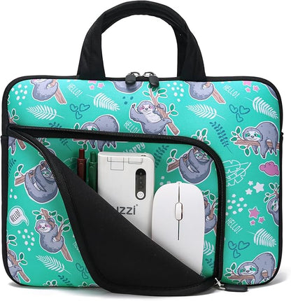 11.6 12 12.5 inch Laptop Sleeve Chromebook Case Ultrabook Case Notebook Sleeve Tablet Case Neoprene Handle Sleeve for Men Women, Two Pockets Fit Apple MacBook Air Samsung Acer HP DELL (Sloth)