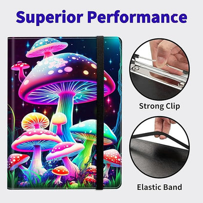 Gorgeous Mushrooms PU Leather Padfolio Clipboard Notepad with Pen Loop and Elastic Strap Interview/Resume Document Organizer for Business School Office