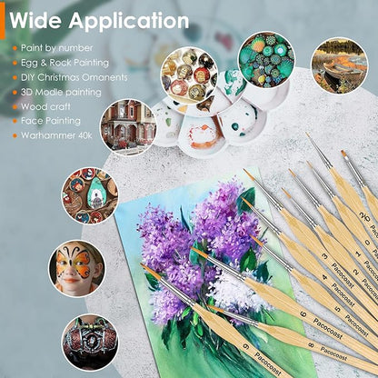 12PC Miniature Brushes, Pacocoast Detail Paint Brushes Set for Fine Detailing & Art Painting, Small Tiny Paint Brush Perfect for Acrylic, Paint by Number, Figurine, Craft, Models (Silver, Wood)