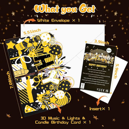 Birthday Card, Pop Up Musical Birthday Cards w Light,Blow Out Candle & Play Happy Birthday Music Card,Greeting Cards Gifts for Women Men Him Her